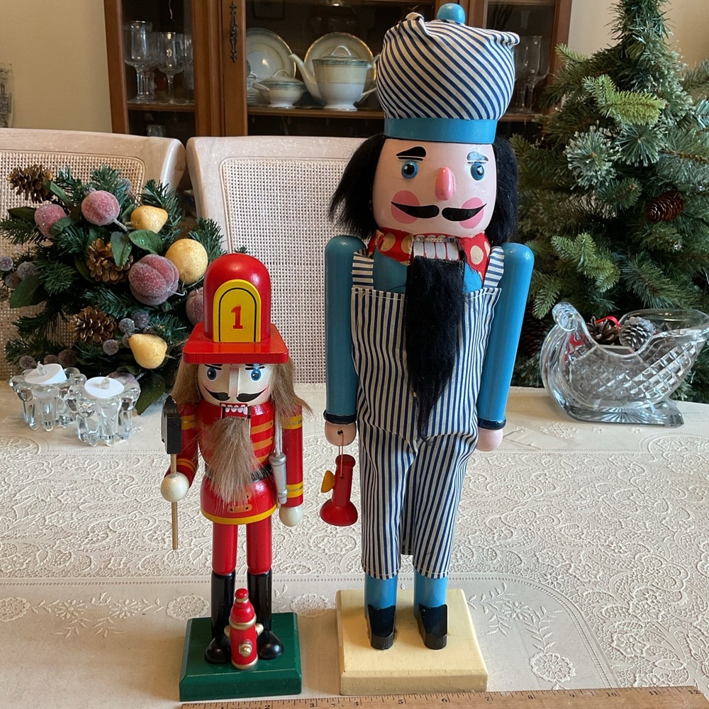 Nutcracker Train Conductor 15" & Fireman 10" Vtg 80-90’s